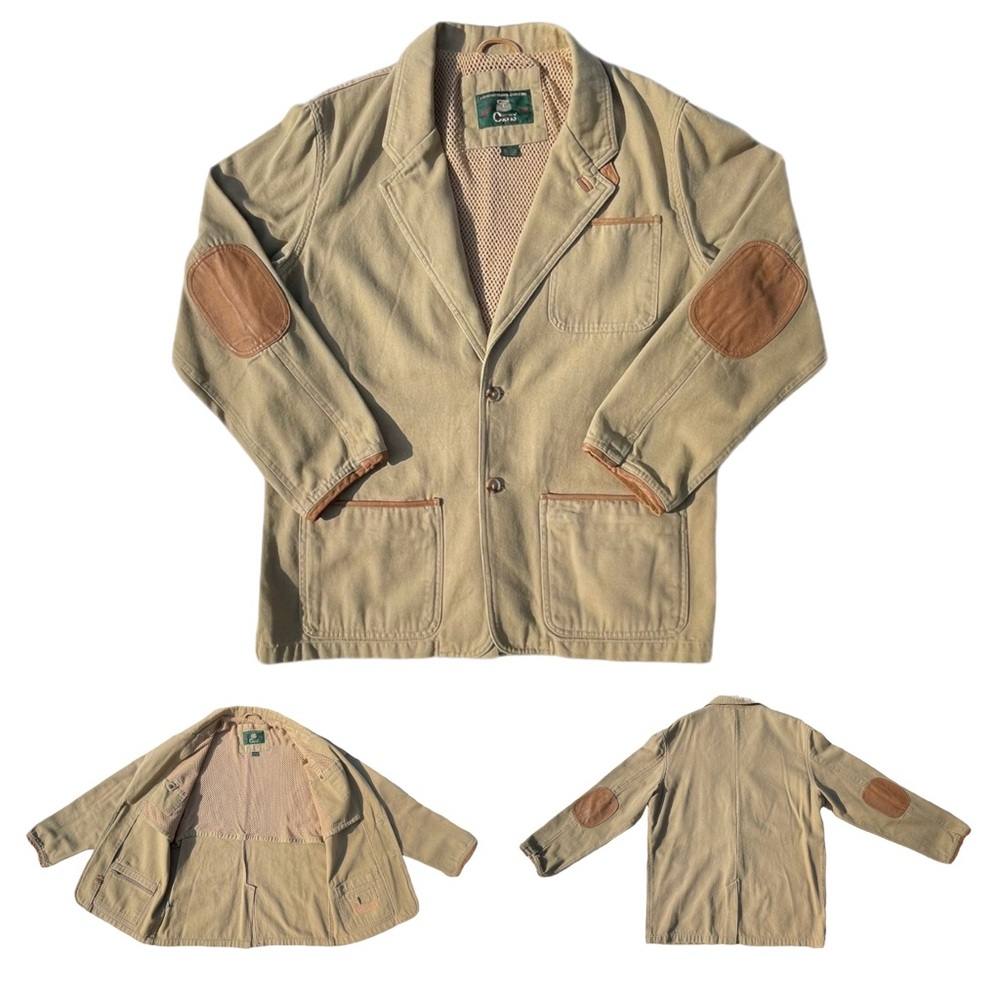 Vintage ORVIS Mens LT Zambezi Field Hunting Safari Coat Tan Jacket Leather Trim